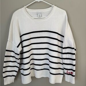 Cupcakes & cashmere White & Black Striped Sweater 1X Embroidered Heart